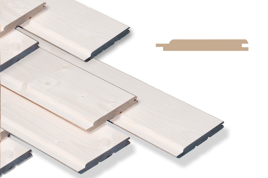 Fassadenverkleidung aus Fichte/ Tanne - Massivholz, 18 x 121 mm, Rundprofil, weiß grundiert, A-Sortierung (PE = 6 Stk.) - Länge: 4,80 m