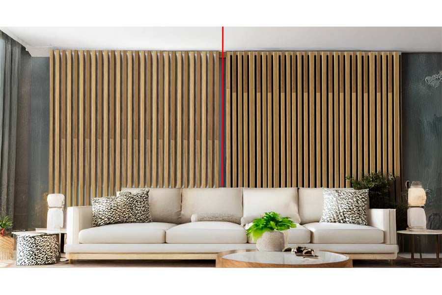 Premium Akustikpaneele, Eiche massiv geölt, schallabsorbierend, Filz schwarz – 60 x 270 cm