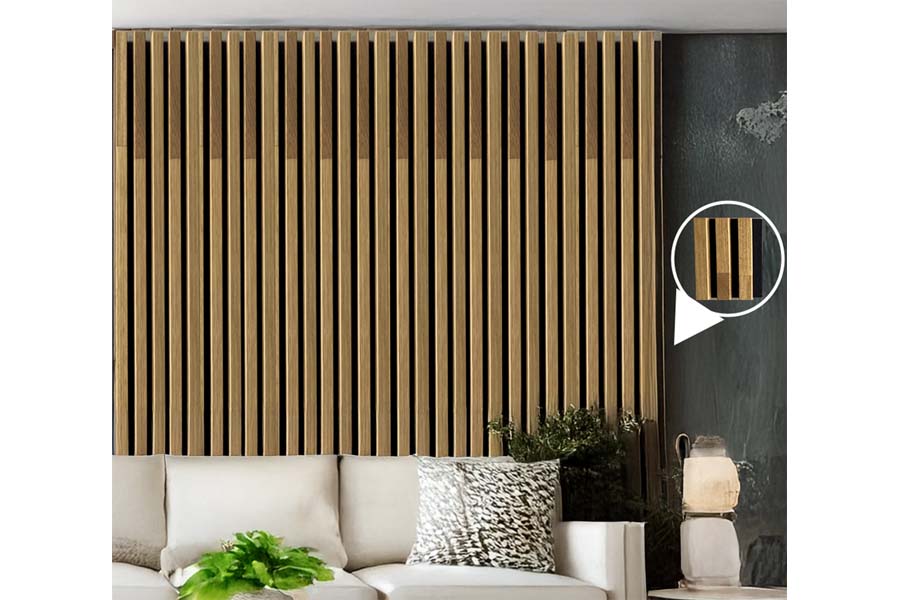 Premium Akustikpaneele, Eiche massiv geölt, schallabsorbierend, Filz schwarz – 40 x 300 cm