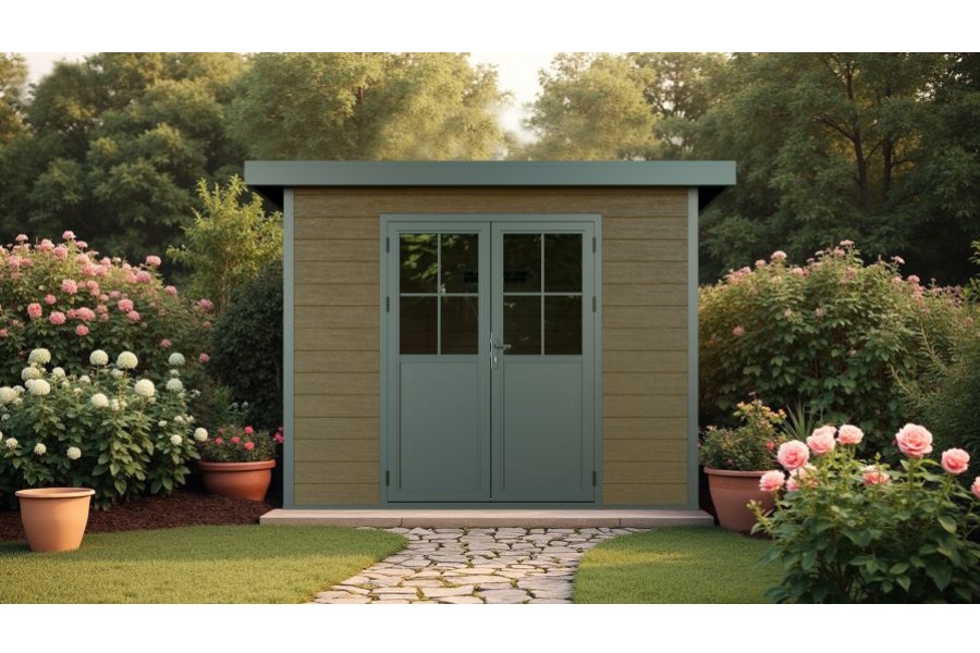 WPC Gartenhaus, coextrudiert, braun, Flachdach, 320 x 320 cm, 2,32 m hoch, Grundmaß 7,84 m²