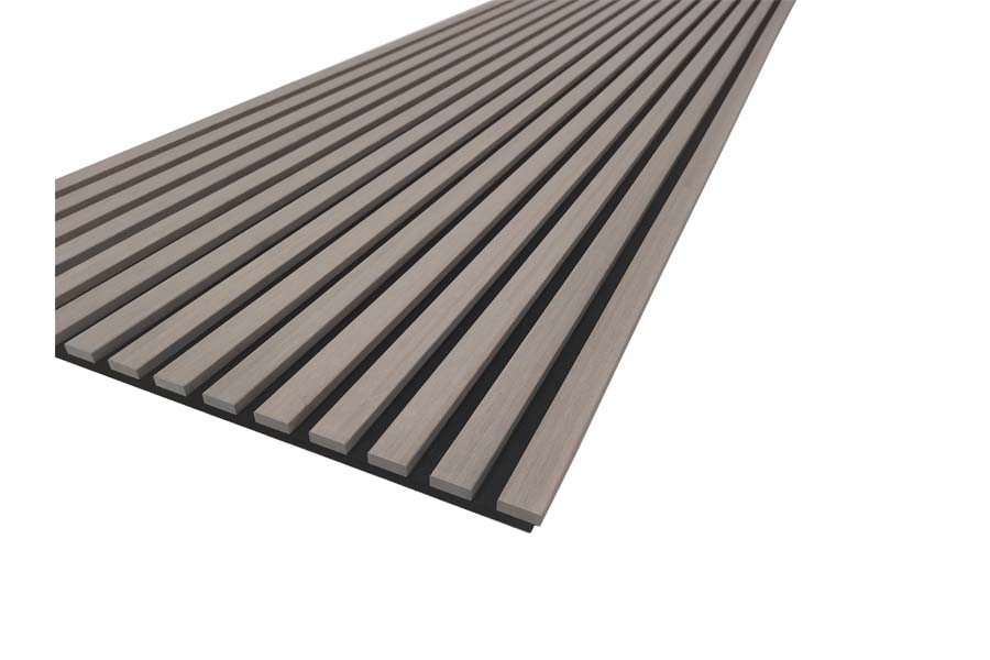 Akustikpaneele, schallabsorbierend, Bambus geölt, grau, auf schwarzem Filz, 18 x 605 mm in der Länge 2,7 m