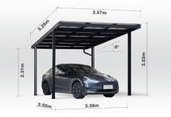 Carport Singular, Aluminium mit Solardach für 1 PKW, beidseitig Glasmodule, Modulleistung 440 W, 9 Module pro Carport, Caportmaße  3571 mm (B) x 3040 mm (H) x 5268 mm (T)