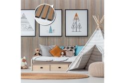 Akustikpaneele, schallabsorbierend, Lamellen Walnuss auf grauen Filz, verfügbar Breiten 40 cm und 60 cm, Längen: 120 - 300 cm