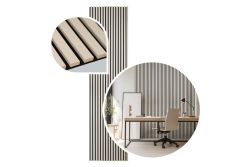 Akustikpaneele, schallabsorbierend, lehmfarbende Lamellen auf schwarzem Filz, verfügbare Breite: 40 cm und 60 cm, Längen: 60 - 150 cm