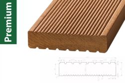 Bangkirai Premium KD, einseitig grob profiliert / einseitig fein geriffelt 35 x 145 mm in den Längen 2,44 m / 2,74 m / 3,05 m / 3,36 m / 3,66 m / 3,96 m / 4,27 m / 4,57 m / 4,88 m