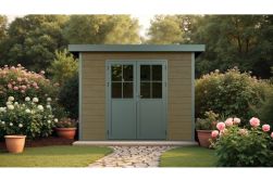 WPC Gartenhaus, coextrudiert, braun, Flachdach, 320 x 320 cm, 2,32 m hoch, Grundmaß 7,84 m² 