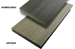 WPC coextrudiert Bi-Colour Massivdiele, 20 (S) x 143 (B) mm, in dunkelgrau-antique, 3D Holzoptik, verfügbar in den Längen 2,40 m / 4,00 m