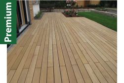 Eiche Premium Terrassendiele, Select Sortierung, leicht grau vorgeölt, 23 mm (S) x 120 mm (B) in den Längen 1,2 m / 1,5 m /1,8 m / 2,1 m / 2,4 m