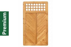 Premium Douglasie Sichtschutzzaun Holz, 98,5 cm (B) x 178,5 cm (H), Fischgrätmuster mit Mittelsträbe und waagerechtem Gitter - lasiert