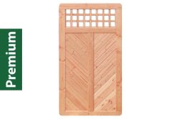 Premium Douglasie Sichtschutzzaun Holz, 98,5 cm (B) x 178,5 cm (H), Fischgrätmuster mit Mittelsträbe und waagerechtem Gitter - natur