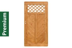 Premium Douglasie Gartentür, Sichtschutzzaun Holz, 100 cm (B) x 178,5 cm (H), Fischgrätmuster mit Mittelsträbe und Gitter in Rautenform - lasiert