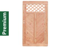 Premium Douglasie Gartentür, Sichtschutzzaun Holz, 100 cm (B) x 178,5 cm (H), Fischgrätmuster mit Mittelsträbe und Gitter in Rautenform - natur