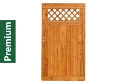 Premium Douglasie Gartentür, Sichtschutzzaun Holz, 100 cm (B) x 178,5 cm (H), Senkrechtfüllung mit Gitter in Rautenform - lasiert