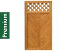 Premium Douglasie Sichtschutzzaun Holz, 98,5 cm (B) x 178,5 cm (H), Fischgrätmuster mit Mittelsträbe und Gitter in Rautenform - lasiert