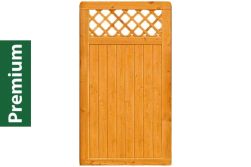 Premium Douglasie Sichtschutzzaun Holz, 98,5 cm (B) x 178,5 cm (H), Senkrechtfüllung mit Mittelsträbe und waagerechtem Gittereinsatz - lasiert