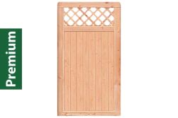 Premium Douglasie Sichtschutzzaun Holz, 98,5 cm (B) x 178,5 cm (H), Senkrechtfüllung mit Mittelsträbe und waagerechtem Gittereinsatz - natur