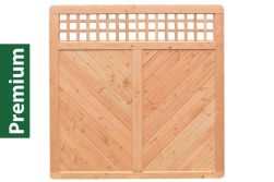 Premium Douglasie Sichtschutzzaun Holz, 178,5 cm (B) x 178,5 cm (H), Fischgrätmuster mit Mittelsträbe und waagerechtem Gitter - natur