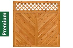 Premium Douglasie Sichtschutzzaun Holz, 178,5 cm (B) x 178,5 cm (H), Fischgrätmuster mit Mittelsträbe und Gitter in Rautenform - lasiert