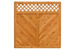 Premium Douglasie Sichtschutzzaun Holz, 178,5 cm (B) x 178,5 cm (H), Fischgrätmuster mit Mittelsträbe und Gitter in Rautenform - lasiert