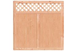 Premium Douglasie Sichtschutzzaun Holz, 178,5 cm (B) x 178,5 cm (H), Senkrechtfüllung mit Mittelsträbe und waagerechtem Gittereinsatz - natur