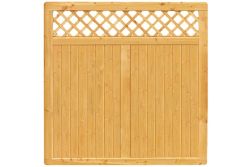 Premium Douglasie Sichtschutzzaun Holz, 178,5 cm (B) x 178,5 cm (H), Senkrechtfüllung mit Mittelsträbe und waagerechtem Gittereinsatz - lasiert