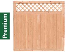 Premium Douglasie Sichtschutzzaun Holz, 178,5 cm (B) x 178,5 cm (H), Senkrechtfüllung mit Mittelsträbe und waagerechtem Gittereinsatz - natur