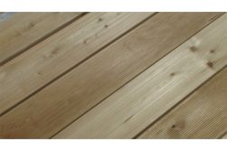 Lärche kanadisch, grob / fein geriffelt, 45 x 143 mm, verfügbar in den Längen 3,66 m / 4,88 m / 5,18 m 