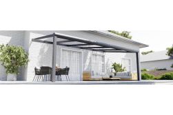 Premium Aluminium Terrassenüberdachung, Serie Estiva, Farbe anthrazit, Breite 300 - 600 cm, Tiefe 200 - 400 cm, inkl. Dach aus Glas oder Polycarbonat