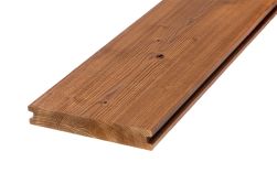 Thermoholz Terrassendielen, Kiefer, 26 mm (Stärke) x 140 mm (Breite), Sichtseite gebürstet, rechtwinklig gekappt, Sortierung Natur in den Längen 3,6 m / 3,9 m / 4,2 m ( 3 Stück / PE)