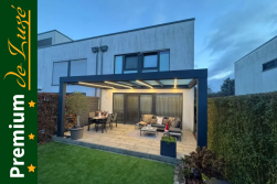 Premium Deluxe Aluminium Terrassenüberdachung, Serie Helios, extra stabil, Farbe anthrazit, Breite 300-600 cm, Tiefe 200-400 cm, inkl. Dach aus Glas oder Polycarbonat