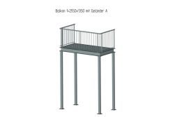 Vorstellbalkon, verzinkt, Geländer 3-teilig zum aufschrauben mit Fussboden in WPC