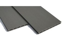 WPC Hohlkammerdiele, Balkondiele, 20 (Stärke) x 250 mm (Breite), stabiles 7-Kammer-System, beidseitig gebürstet / einseitig genutet, grau, in der Länge von 1,80 m