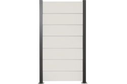 Glas Sichtschutz, Glaszaun Creme weiß Streifen Dekor 82 Höhe 180 cm, Breite 51,5 cm / 103 cm / 120 cm