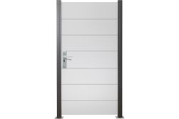 Glas Sichtschutz, Glaszaun Tür Satinato Streifen Dekor 82 Höhe 180 cm Breite 98,7 cm (mit Beschlag)