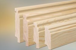 Sockelleiste Kiefer für Parkett und Massivholzdielen, Berliner Profil, 20 mm, klar lackiert, fallende Längen 100 - 290 cm, in den Höhen 60 mm, 80 mm, 100 mm und 120 mm