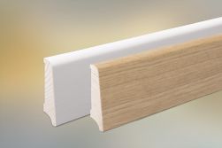 Sockelleiste Eiche furniert für Parkett und Massivholzdielen, 60 x 15 mm, 240 cm lang, klar oder weiß lackiert