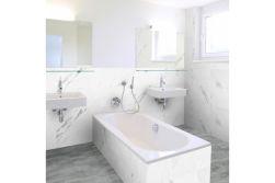 Wandfliese SPC-Vinyl, Carrara‑Marmor, Hochglanz, wasserfeste Wandverkleidung für Küche und Bad, Wandpaneel mit Click-Verbindung, 600 mm x 300 mm x 3,7 mm, (2,16 m² / Paket)