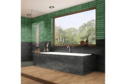 XXL Wandfliese SPC-Vinyl, Feinlinienoptik ‑ Grün, Hochglanz, wasserfeste Wandverkleidung für Küche und Bad, Wandpaneel mit Click-Verbindung, 1200 mm x 600 mm x 3,7 mm, (2,16 m² / Paket)