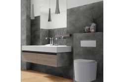 XXL Wandfliese SPC-Vinyl, Betonoptik ‑ Hellgrau, Matt, wasserfeste Wandverkleidung für Küche und Bad, Wandpaneel mit Click-Verbindung, 1200 mm x 600 mm x 3,7 mm, (2,16 m² / Paket)