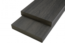 WPC Fassadenholz Glattkantbrett Abschlussprofil massiv, 23 mm (S) x 138 mm (B), Länge: 3,0 m, dunkelgrau, einseitig strukturiert / einseitig gebürstet glatt