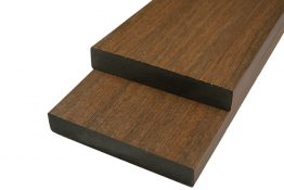 WPC Fassadenholz Glattkantbrett Abschlussprofil massiv, 23 mm (S) x 138 mm (B), Länge: 3,0 m, TEAK, einseitig strukturiert / einseitig gebürstet glatt