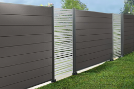 Designelemente für WPC Zaun, Edelstahl, Hochkant 60 cm (Breite) x 180 cm (Höhe), inkl. Befestigungsleiste (Linea passend für Serie Texel und Norderney)