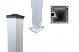 Verstärkter Aluminium Pfosten für Montage von Gartentoren und Gartentüren, 3,5 mm Materialstärke, 100 x 100 mm, 2,00 m Länge, inkl. Pfostenträger, Pfostenkappe, Abdeckleiste und Stopper - in silber eloxiert