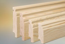 Sockelleiste Kiefer für Parkett und Massivholzdielen, Berliner Profil, 20 mm, klar lackiert, fallende Längen 100 - 290 cm, in den Höhen 60 mm, 80 mm, 100 mm und 120 mm