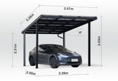 Carport Singular, Aluminium mit Solardach für 1 PKW, beidseitig Glasmodule, Modulleistung 440 W, 9 Module pro Carport, Caportmaße 3571 mm (B) x 3040 mm (H) x 5268 mm (T)