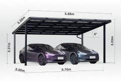 Carport Singular, Aluminium mit Solardach für 2 PKW, beidseitig Glasmodule, Modulleistung 440 W, 15 Module pro Carport, Caportmaße 5878 mm (B) x 3035 mm (H) x 5272 mm (T)