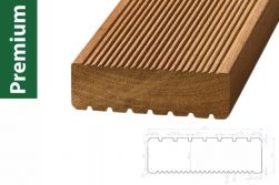 Bangkirai Premium KD, einseitig grob profiliert / einseitig fein geriffelt 45 x 145 mm in den Längen 2,44 m / 2,74 m / 3,05 m / 3,36 m / 3,66 m