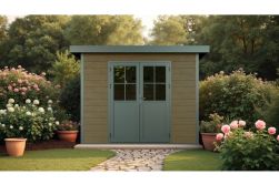 WPC Gartenhaus, coextrudiert, braun, Flachdach, 320 x 320 cm, 2,32 m hoch, Grundmaß 7,84 m² 