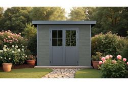 WPC Gartenhaus, coextrudiert, granit, Flachdach, 320 x 320 cm, 2,32 m hoch, Grundmaß 7,84 m² 