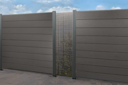 Designelemente für WPC Zaun, Edelstahl, Hochkant 60 cm (Breite) x 180 cm (Höhe), inkl. Befestigungsleiste (Gamma passend für Serie Texel und Norderney)